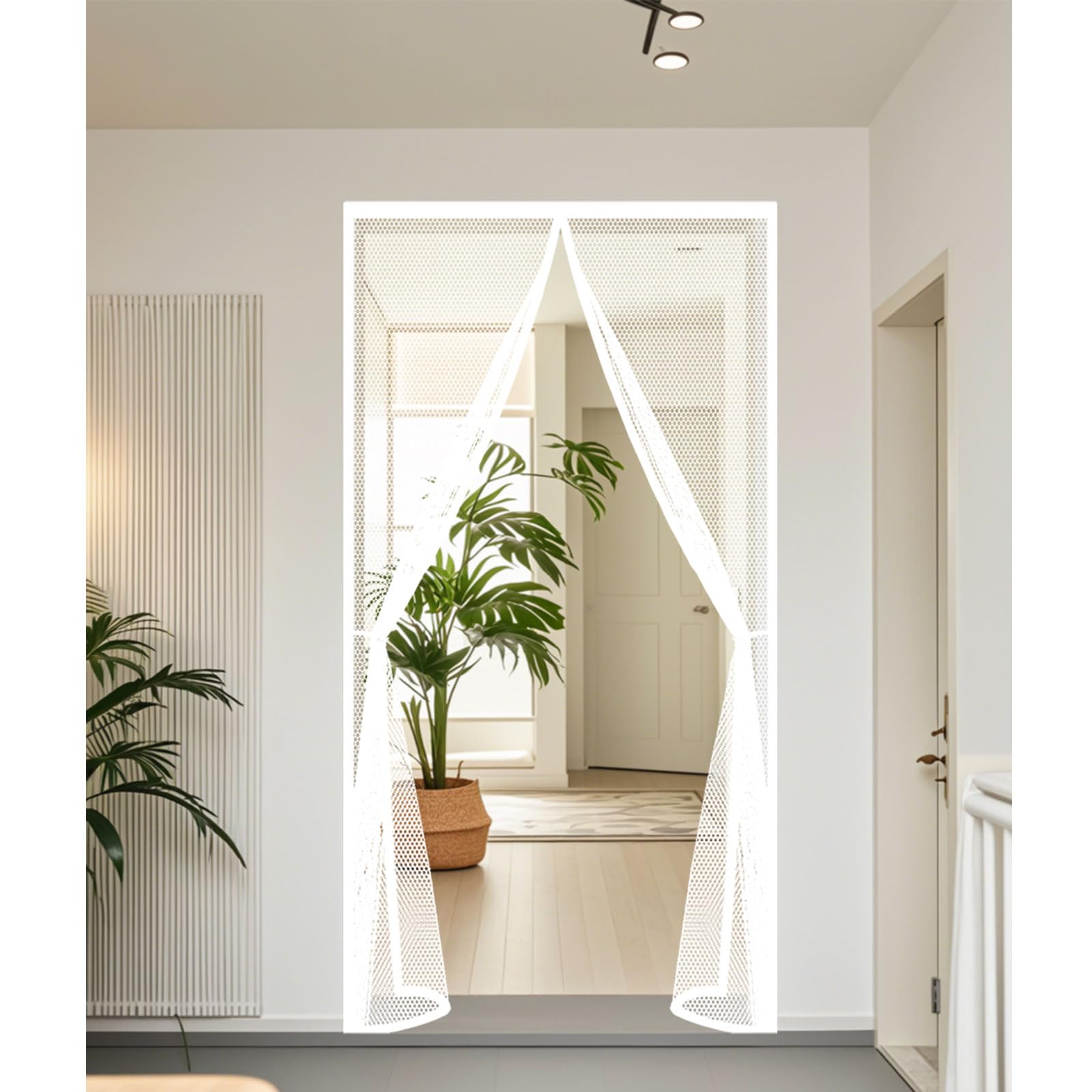 Guojun White Magnetic Fly Screen Door 190 X 285 Cm Keep Insects Out Self-Sealing Powerful Magnets Screen Mesh Curtain Hands Free No Drill Installation For Patio Bedroom Sliding Kitchen,