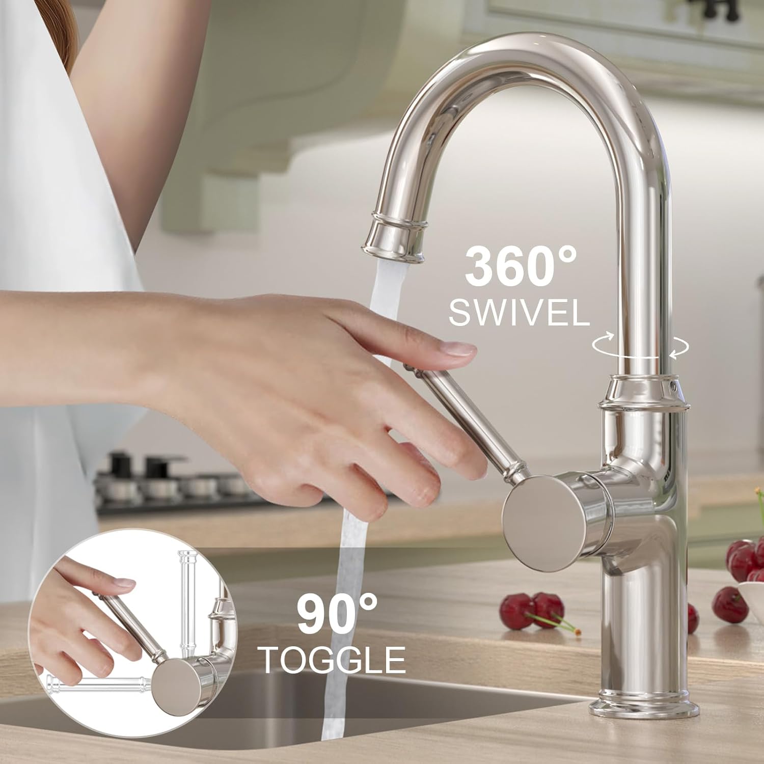 Lava Odoro Curtura Bar Sink Faucet, Chrome Bar Faucet 1 Hole, 360° Swivels Spout Wet Bar Faucets or Prep Sink Faucet, Solid Brass Spot-Free Small Kitchen Faucet Single Handle KBF201-C