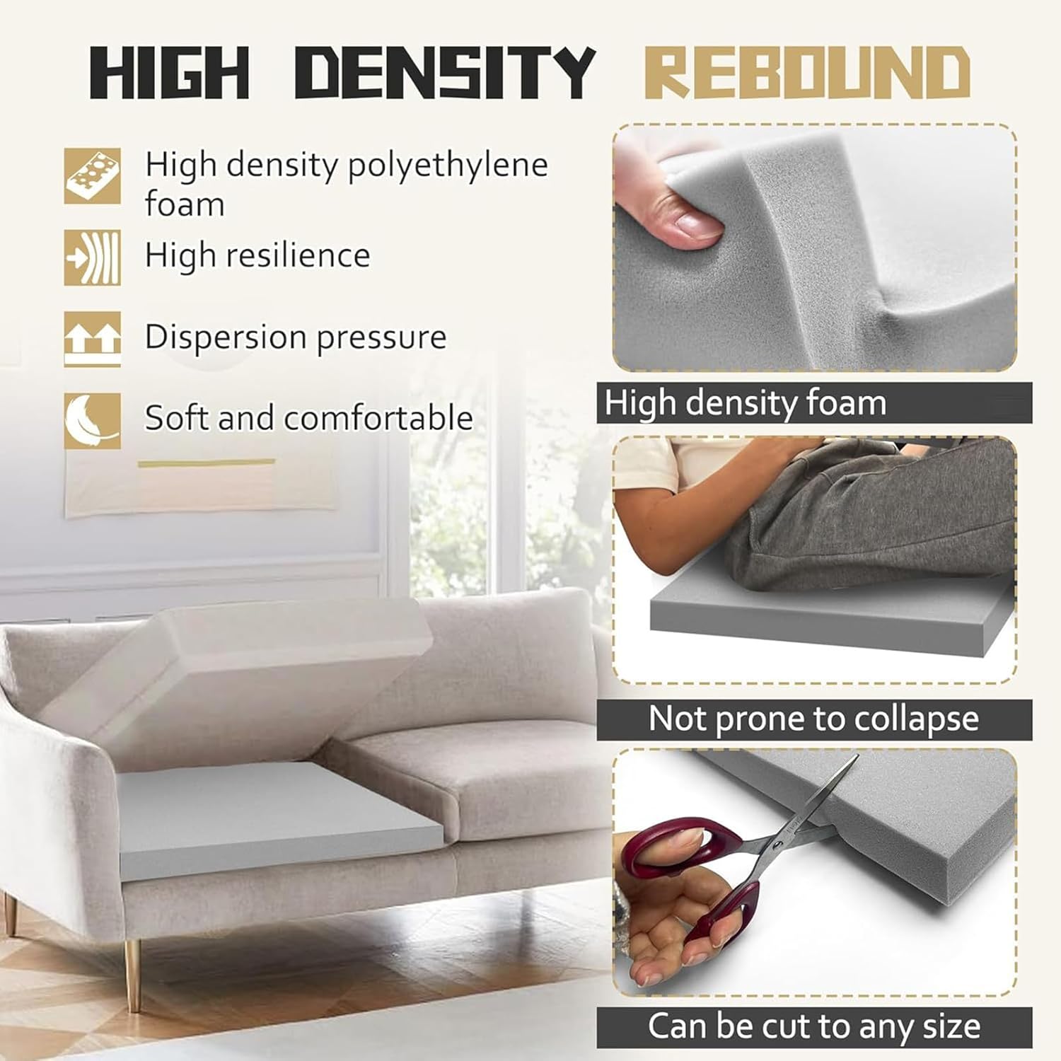 Compactness Foam Insert Furniture Repair Foam Pad Not Strong Simple Installs for Sagging Sofa Cushions