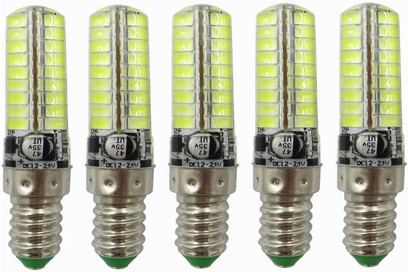 12V Mini LED Corn Lamp Bulb E14 Base 5W 24V Replace 40W Halogen Light 72led 5730smd 350-400 Lumens White Warm White AC/DC 12-24V 5-Pack (Color : Warm Whtie)