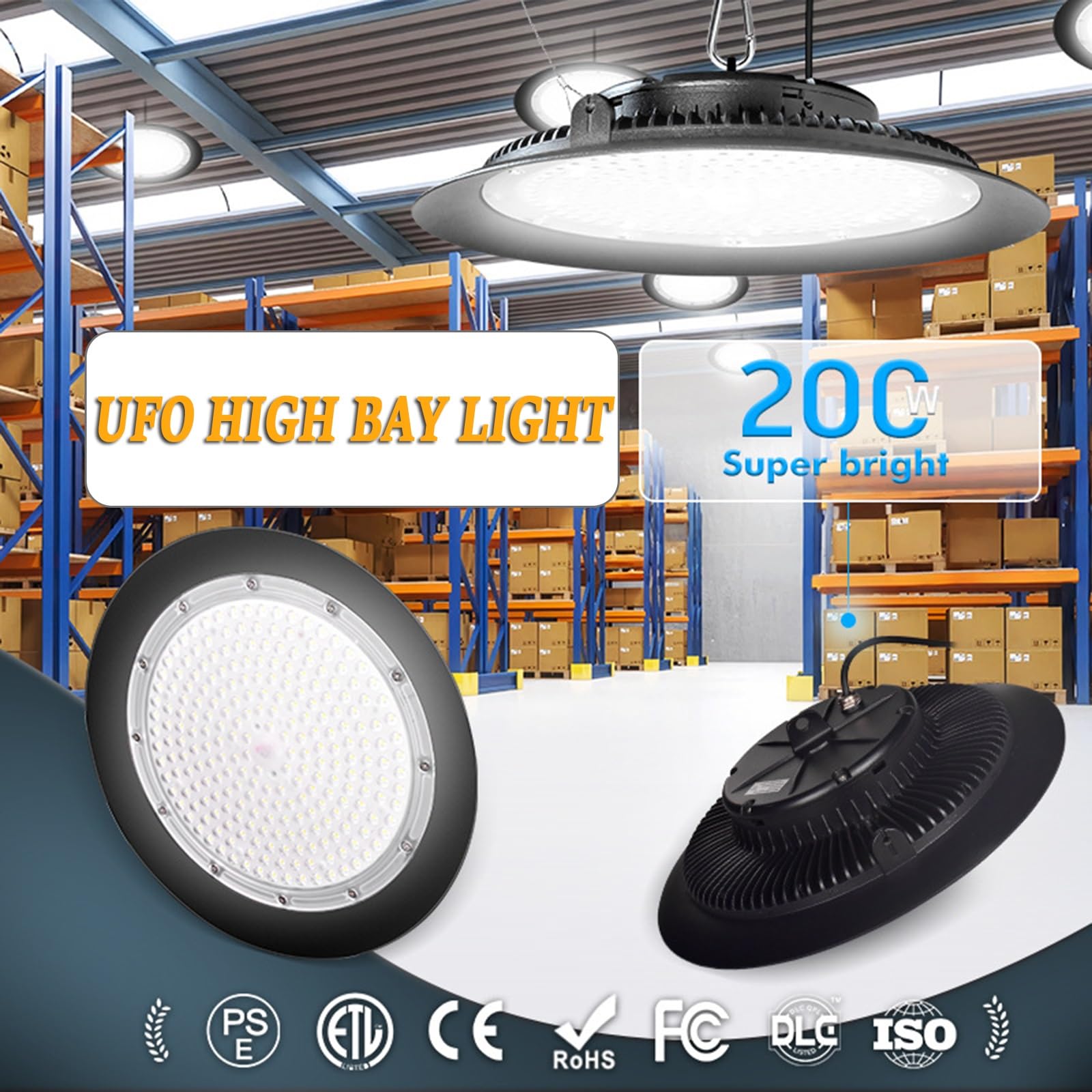 UFO LED High Bay Light 100W 150W 200W 6 Pack ETL CE UL Listed 6000K 22000LM High Bay — view 2