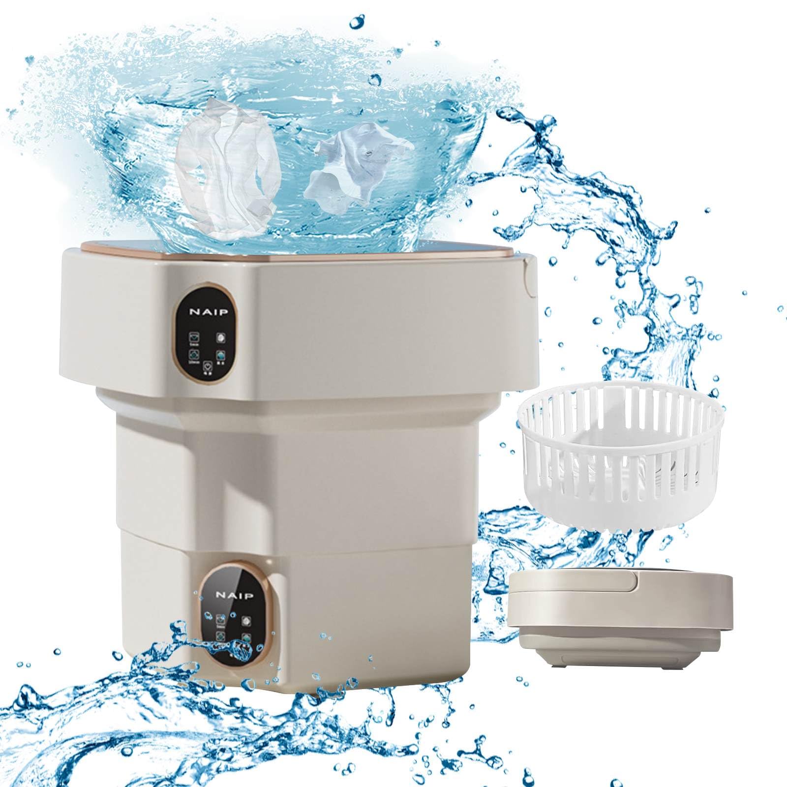 Draagbare wasmachine, 12 l, mini-wasmachine, opvouwbaar, met centrifugeren, draagbaar, mobiele ultrasone wasmachine, voor ondergoed, sokken en kleine voorwerpen, camping, reizen (wit