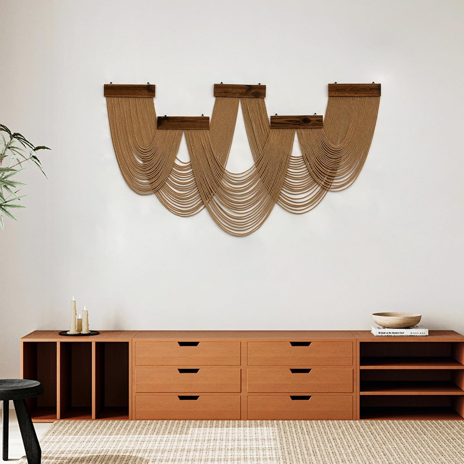 LB Large Macrame Wall Hanging, Brown Boho Tapestry Wall Hanging Macrame Wall Art Handmade Yarn Woven Wall Art Modern Home Decor Headboard Wall Decor for Bedroom Living Room Dorm Nursery, 53x28 Inch