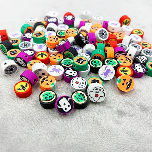 Miniatura 5 de 100 cuentas de arcilla polimérica hechas a mano para Halloween, cuentas espaciadoras de arcilla polimérica de calabaza fantasma de 0.394 pulgadas