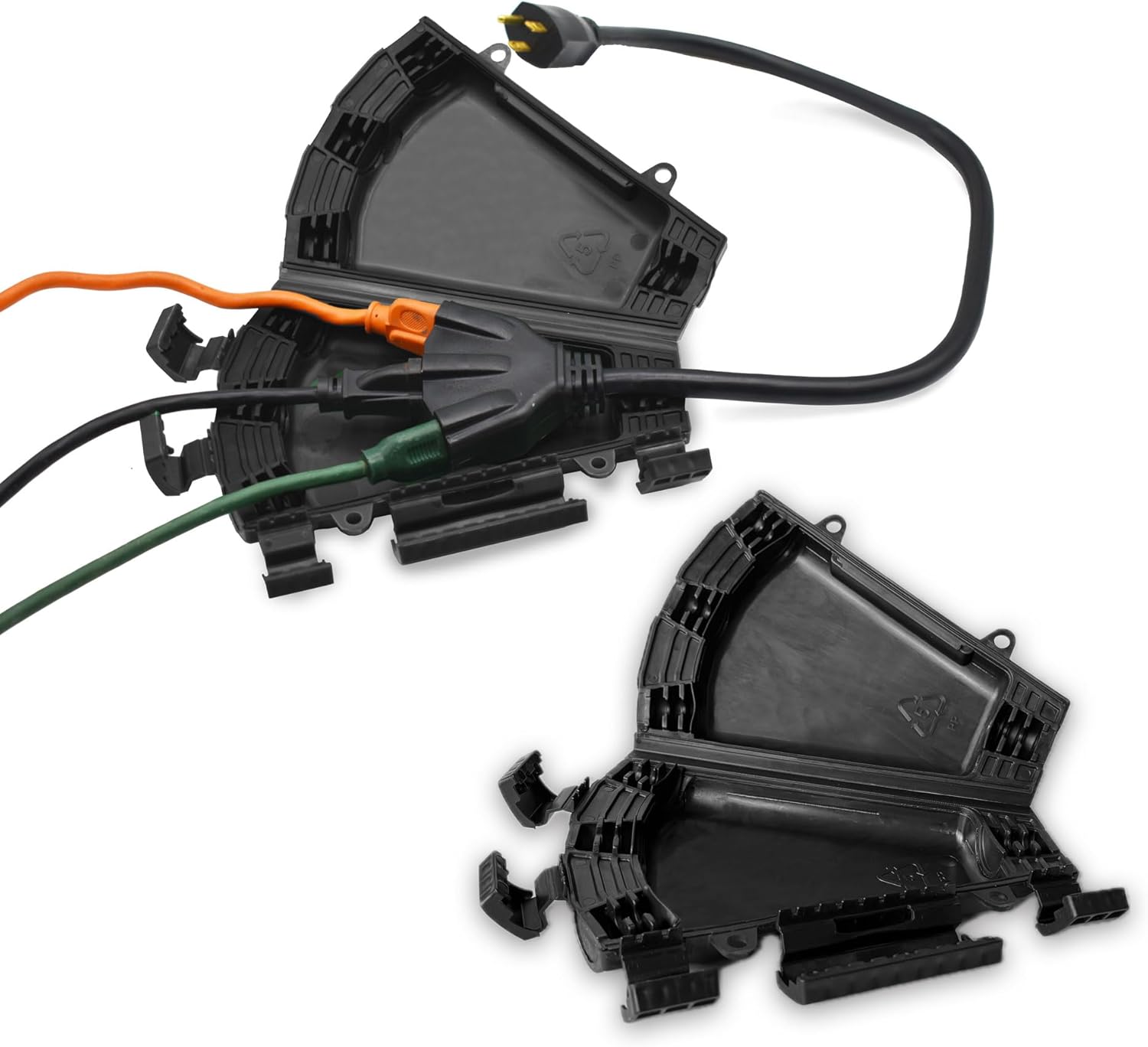 Cord Vault (2 Pack) - Outdoor Tri-Tap, Multi Connection, Extension Cord Plug Head Safety Cover Connector and Weatherproof Electrical Protector for Holiday, String, and Christmas Lights – (Black)