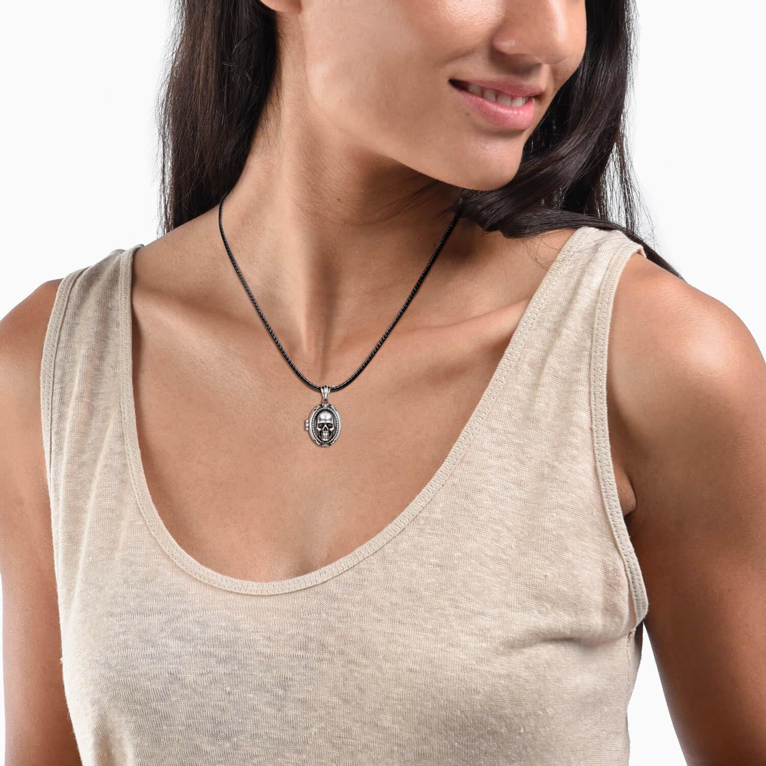 Skull Locket Necklace for Women - 925 Sterling Silver Gothic Skeleton Head Pendant that Holds Pictures Vintage Memorial Jewelry Halloween Gifts for Her - Image 3