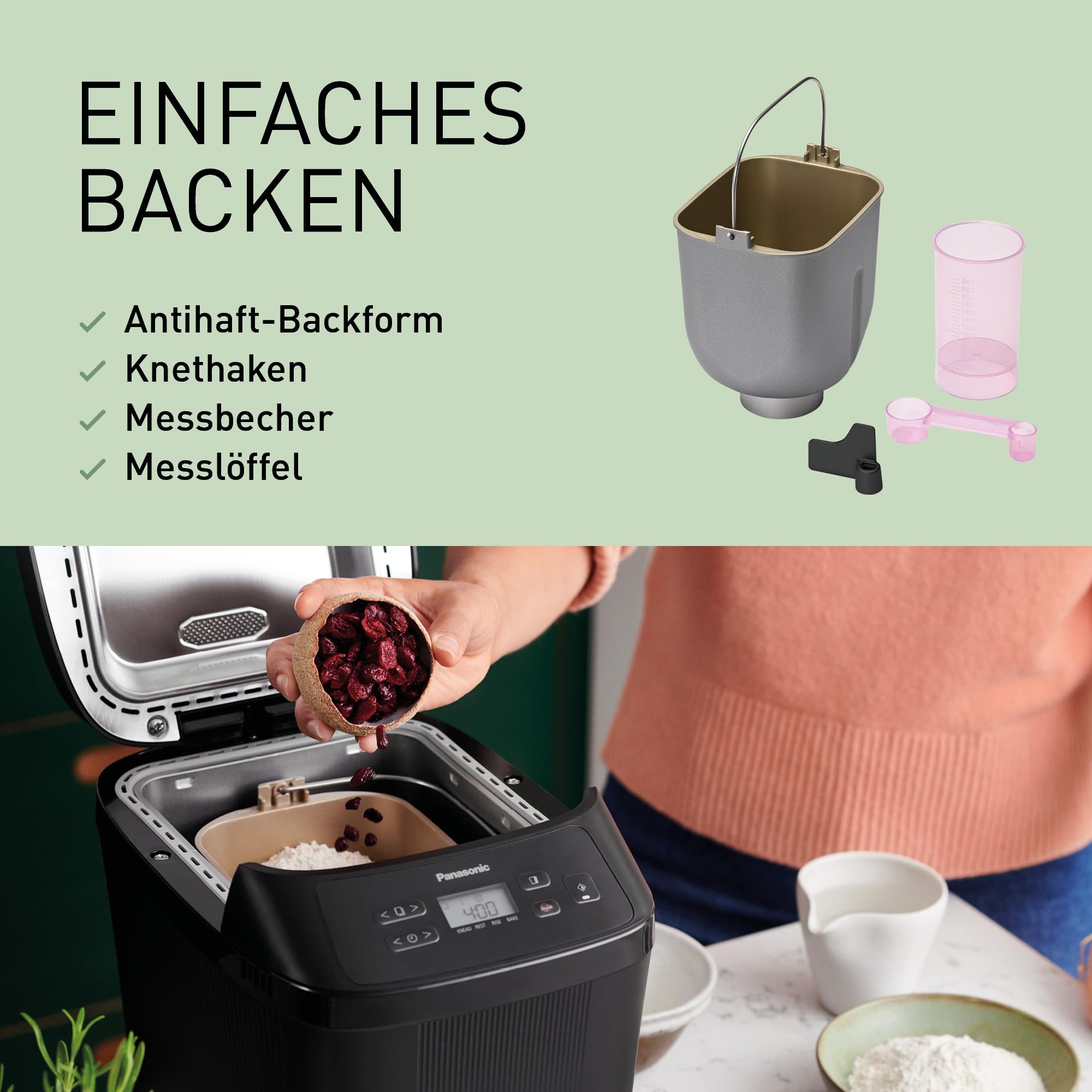 Panasonic SD-PN100KXE Mini Brotbackautomat - Kompakter Brotbackmaschine mit 18 Automatikprogrammen, Glutenfrei-Optionen, Dualen Temperatursensoren, Handwerkskunst-Knetsystem, Einfache Bedienung