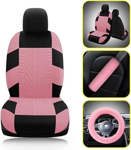 Miniatura 3 de Juego completo de 17 fundas de asiento de automóvil para mujer, funda universal para asiento de automóvil, funda de volante de felpa, engranaje de