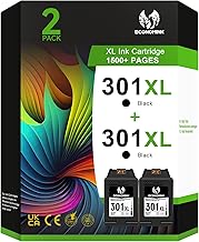 301XL Cartouches d'encre Noir, 301 XL Noir Remanufacturées pour Cartouche HP 301, pour DeskJet 1510 2547 2540 1050a 3050 2050 2549 2050a 3050a 1050 Envy 5530 4507 4504 Imprimante (2-Pack)