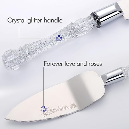 Miniatura 3 de Juego de corte de pasteles para boda, cuchillo y servidor de tartas de boda, juego de cortador de pastel plateado para compromiso o fiesta de