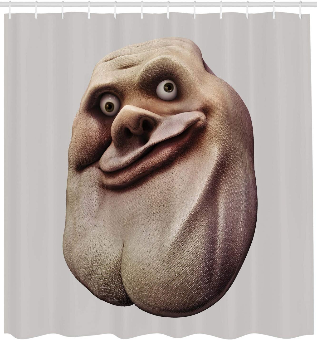 Ambesonne Humor Shower Curtain, Awkward Meme Face Unusual Facial Gesture Ugly Mock Smug Forum Art Design, Cloth Fabric Bathroom Decor Set with Hooks, 69" W x 75" L, Pearl and Tan