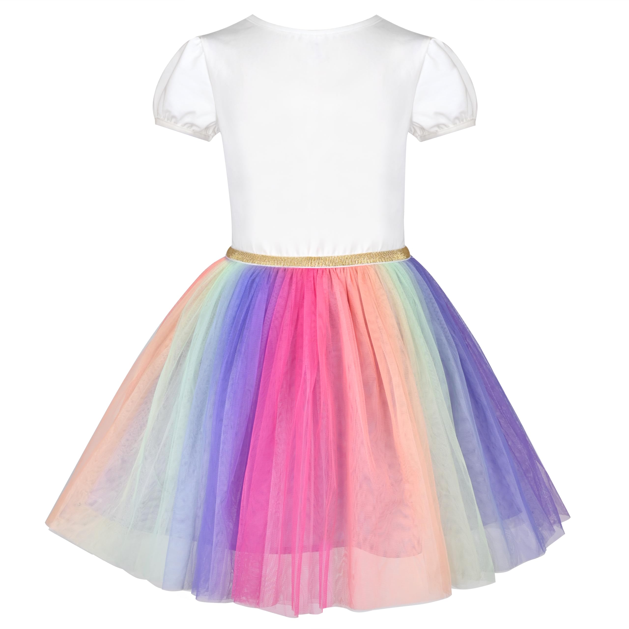 Robe Fille Jupe en Tulle Arc-en-ciel Manches Courtes Anniversaire Fête