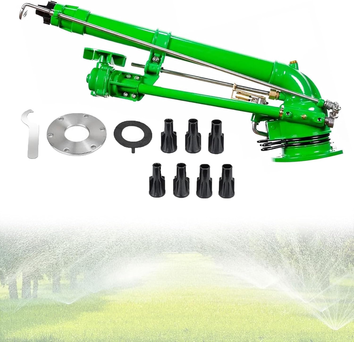 2" Irrigation Spray Gun with Impact Sprinkler Head, 360° Rotary Large-Area Watering and Adjustable Angle Design, Includes Nozzle Set for Farm Garden Lawn and Industrial Dust Removal