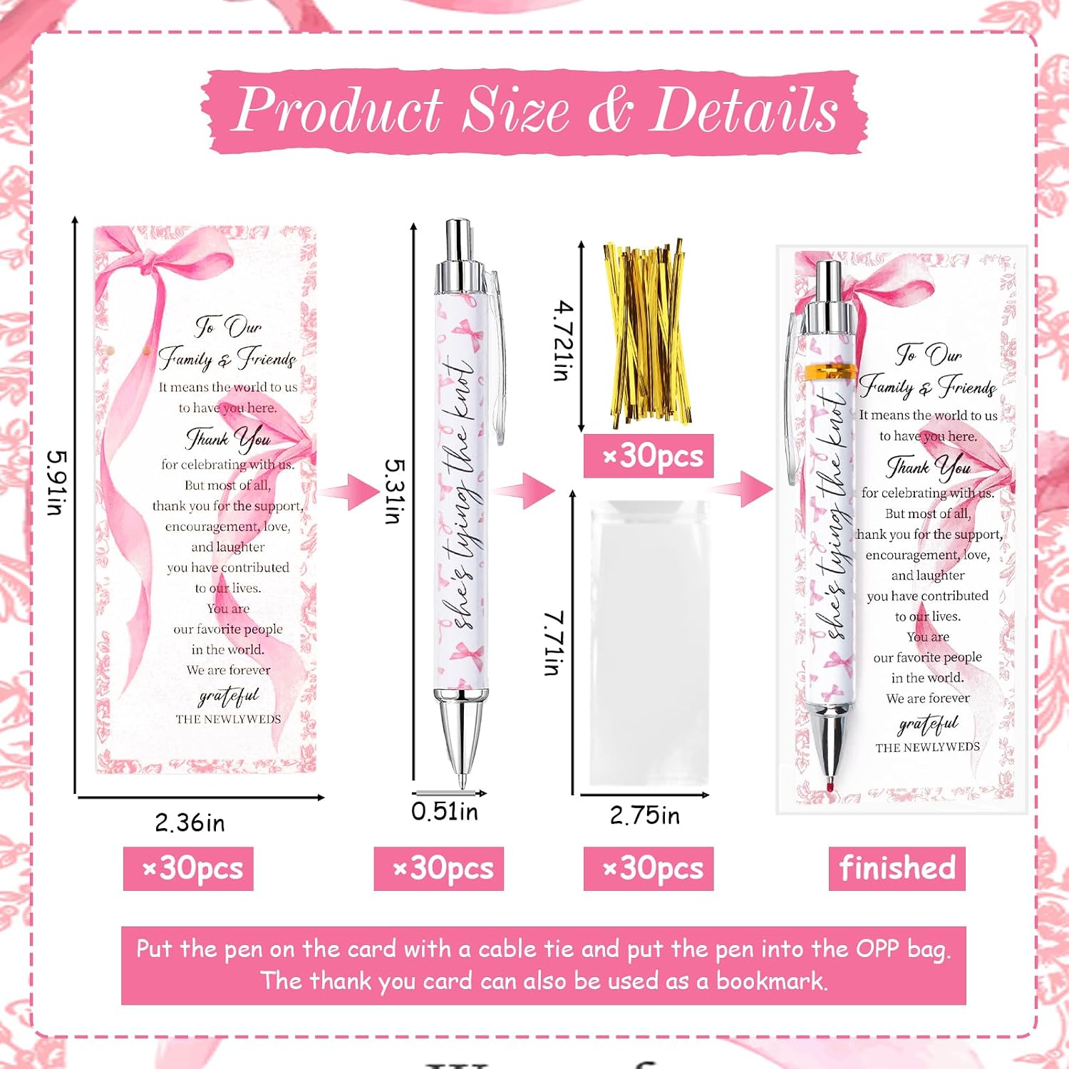 Pink Bow Bridal Shower Party Favor Ballpoint Pens Bulk She's Tying The Knot Ballpoint Pen Pink Bow Bachelorette Wedding Thank You Card for Office Home Decor Gift Souvenir