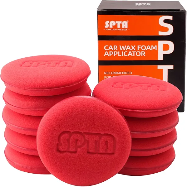 SPTA 10Pcs Foam Wax Applicator Pads, 4inch Hand Wax Pad(Red), Soft Car Detailing Sponges,Supreme Shine Pad, for Car Cleaning, for Car Detail Cleaning, Waxing pad