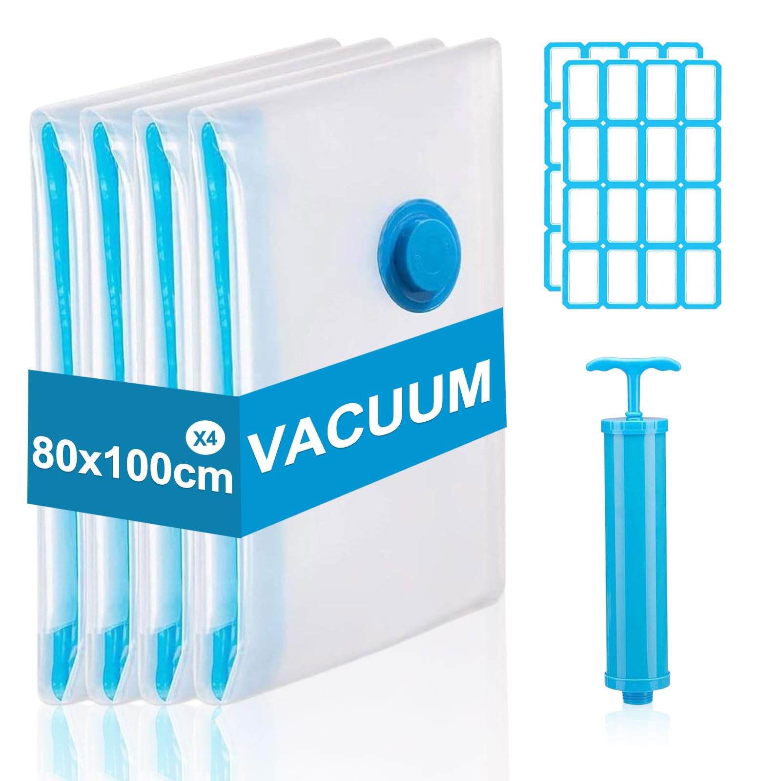 Vacuum Storage Bags Jumbo,Vacuum Pack Bags for Clothes Large 80x100cm,4Pcs Suction Storage Bagg,Extra Large Moving Sealer Reusable for Clothes Pillow Comforters Bedding, Pack of 4