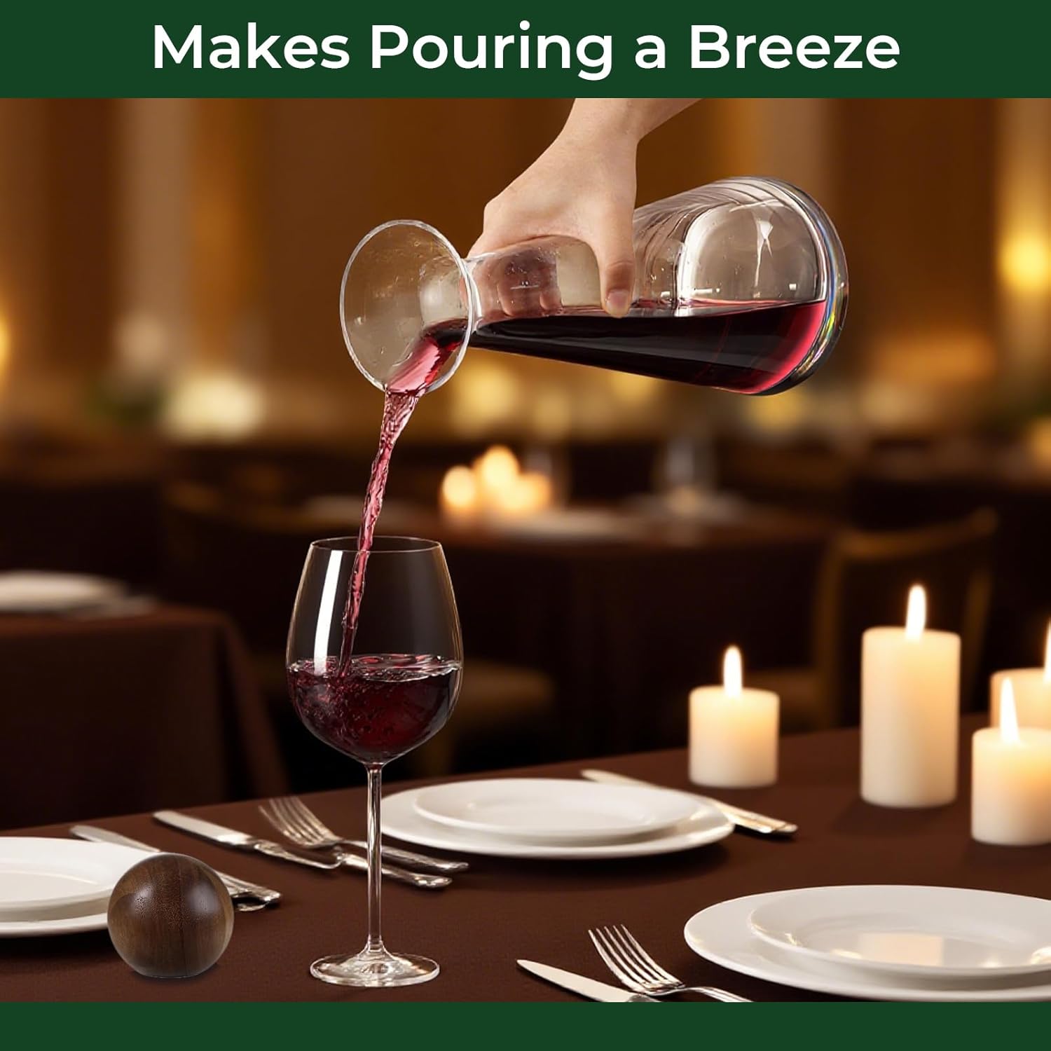 Wine Decanter with Acacia Wood Stopper, 37oz Lead-Free Crystal Wine Decanter - Hand-Blown Aerating Wine Carafe, Ideal for Intimate Nights Wine Lovers Gifts (1000ml)
