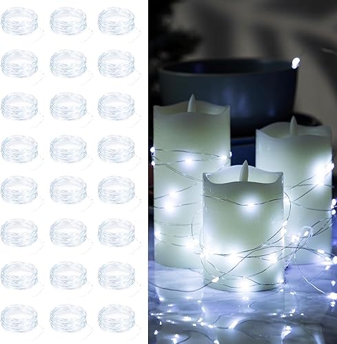 Miniatura 8 de Paquete de 24 luces de hadas que funcionan con pilas, 7 pies, 20 luces LED impermeables de Navidad, alambre plateado, luciérnaga, luna estrellada,
