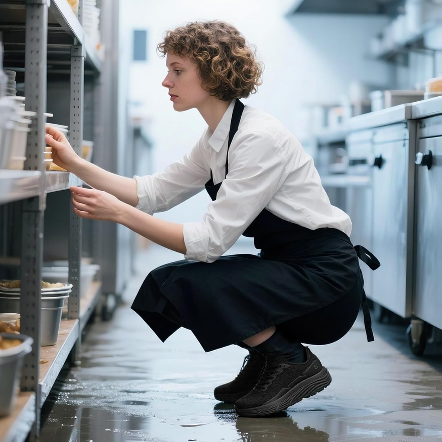 NINGO Non Slip Work Shoes for Women, Lightweight Food Service Sneakers with Waterproof Upper, Slip On Design with Breathable Mesh, Comfortable Oil Resistant Chef Shoes for Kitchen Restaurant, Black - Image 2