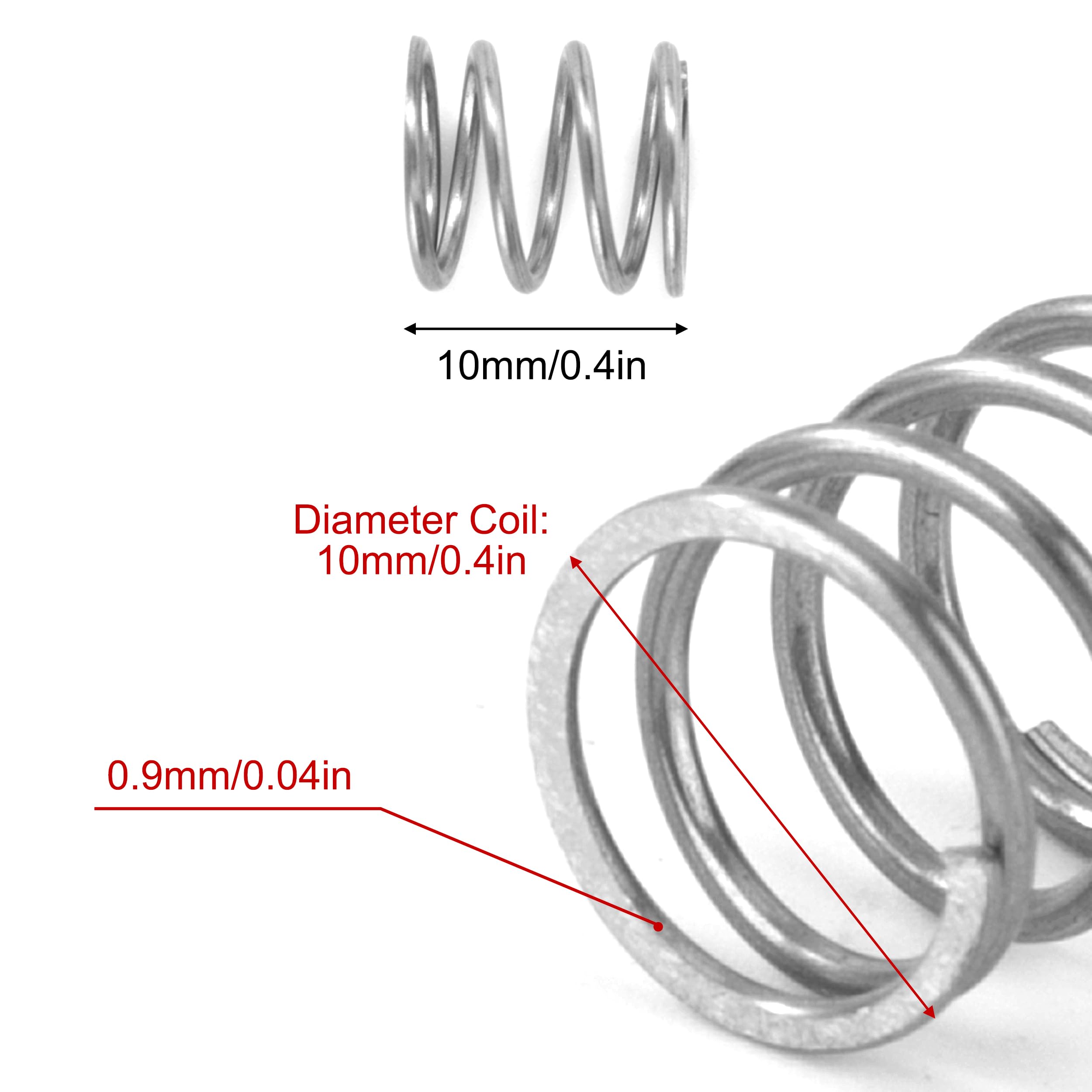 20 Ressorts De Compression En Acier Inoxydable - 10mm De Long, Fil 0,2mm, Diamètre 2mm - Force 0,13KG - 5