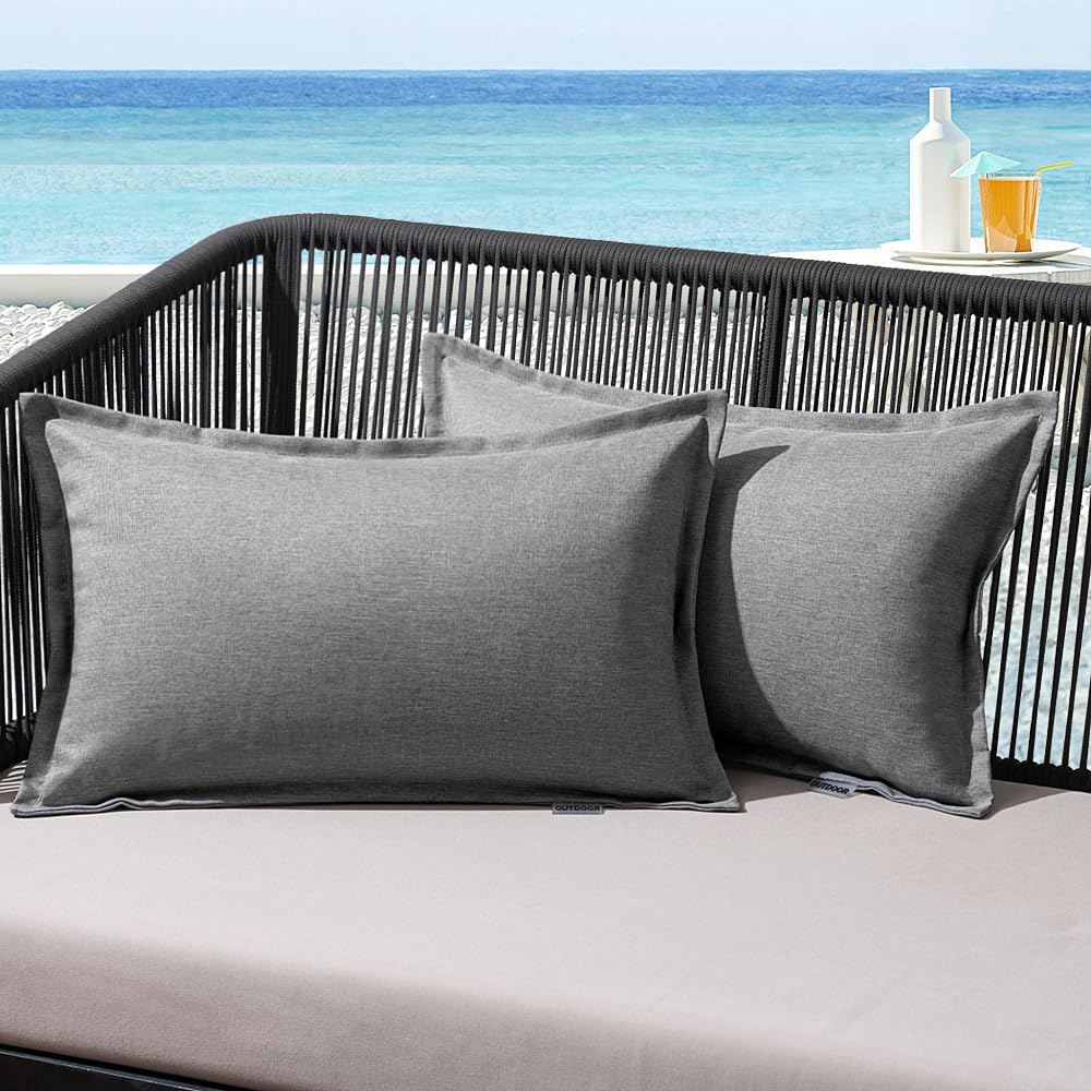 MIULEE Outdoor Kissen Wetterfest Kissenbezug Wasserdichter Dekorative Kissenbezüge Leinen-Optik Sofakissen Dekokissen für Garten Sofa Couch Wohnzimmer Schlafzimmer 2er Set 30x50cm Hellgrau