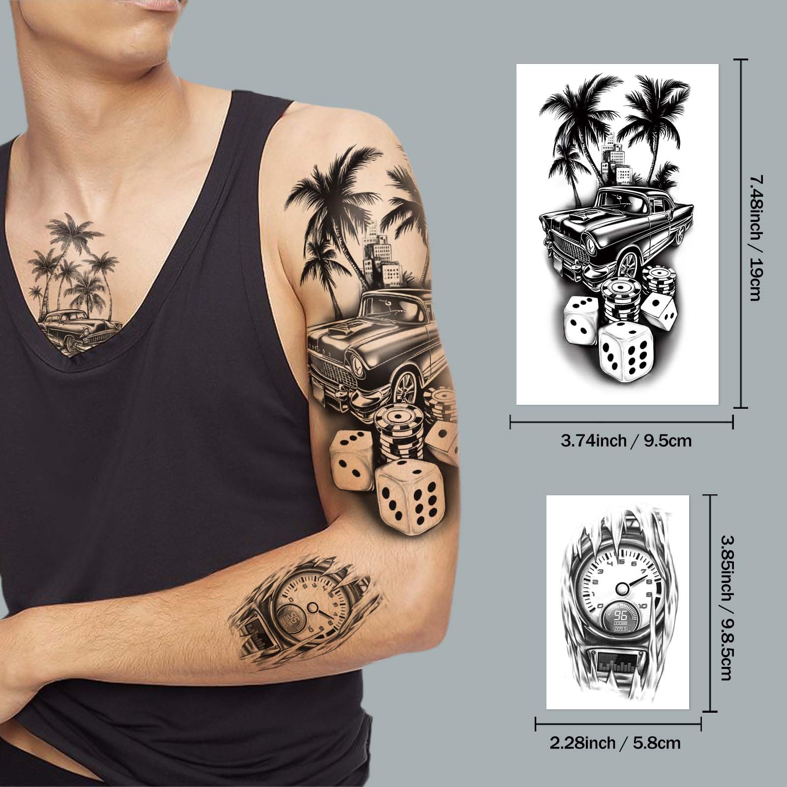 77 Sheets Car Temporary Tattoo Adult Teen Kid Realistic Half Sleeve Fake Tattoos Stickers Arm Body Art Makeup for Man Women - Image 3