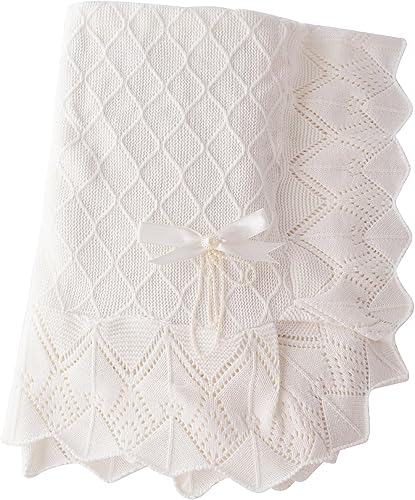 Miniatura 12 de Booulfi Mantas de bebé de punto neutro azul algodón azul manta de bebé cochecito de encaje borde ganchillo invierno cuna bebé manta nueva bebé