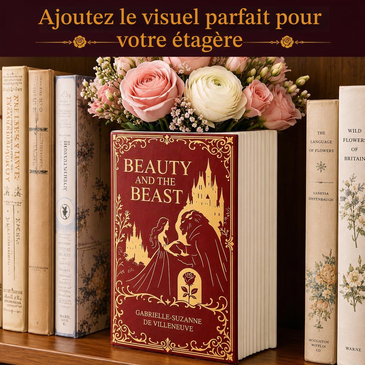 Vase en céramique inspiré de la Belle et la Bête en Forme de Livre – Vase Floral décoratif pour la Maison et la bibliothèque, Unique