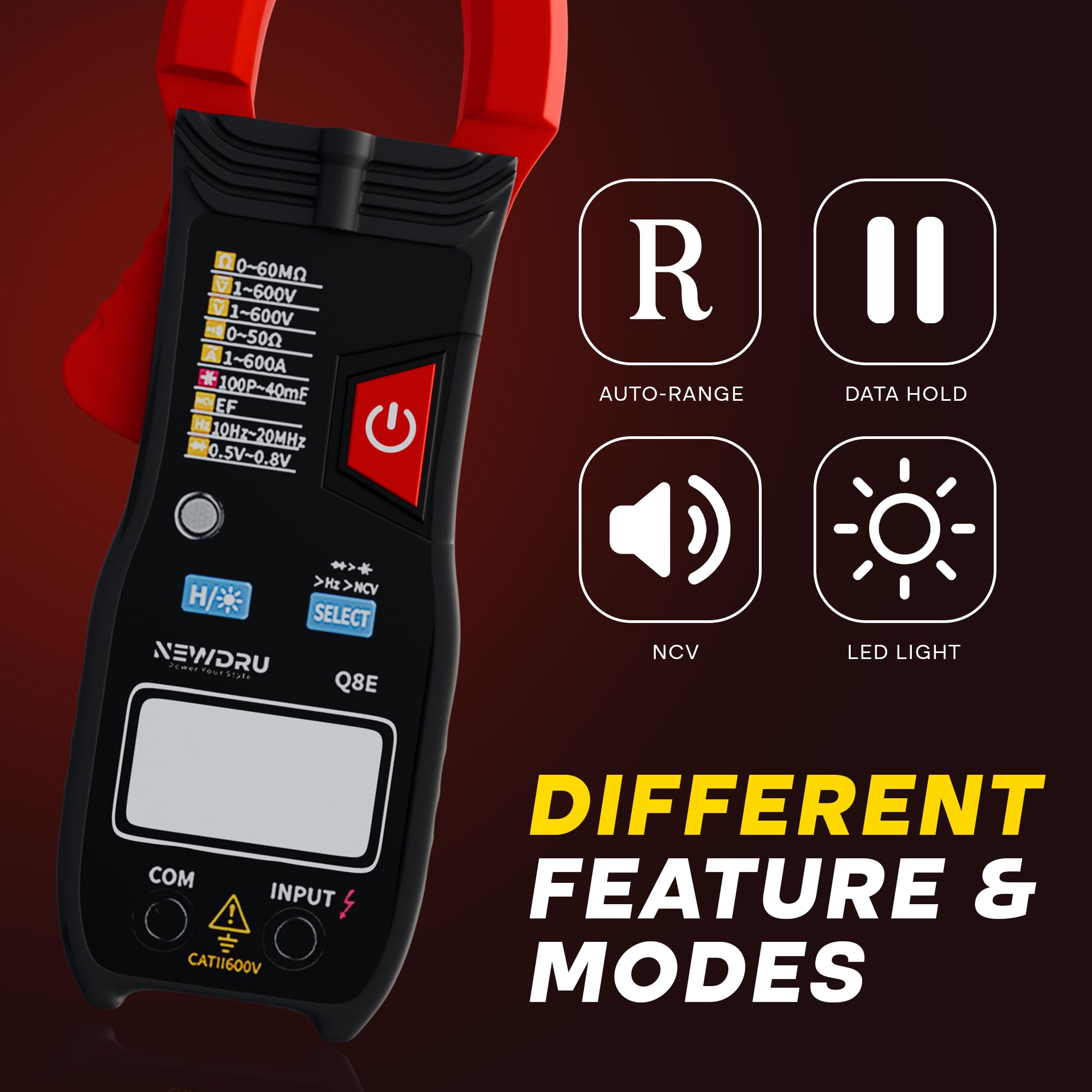 NEWDRU VoltGuard Pro Digital Clamp Meter | 6000 Counts Multimeter with Non-Contact Testing | Measures AC/DC Voltage, Current, Resistance, Capacitance & Frequency | High Accuracy & Multi-Use - Image 4 thumbnail