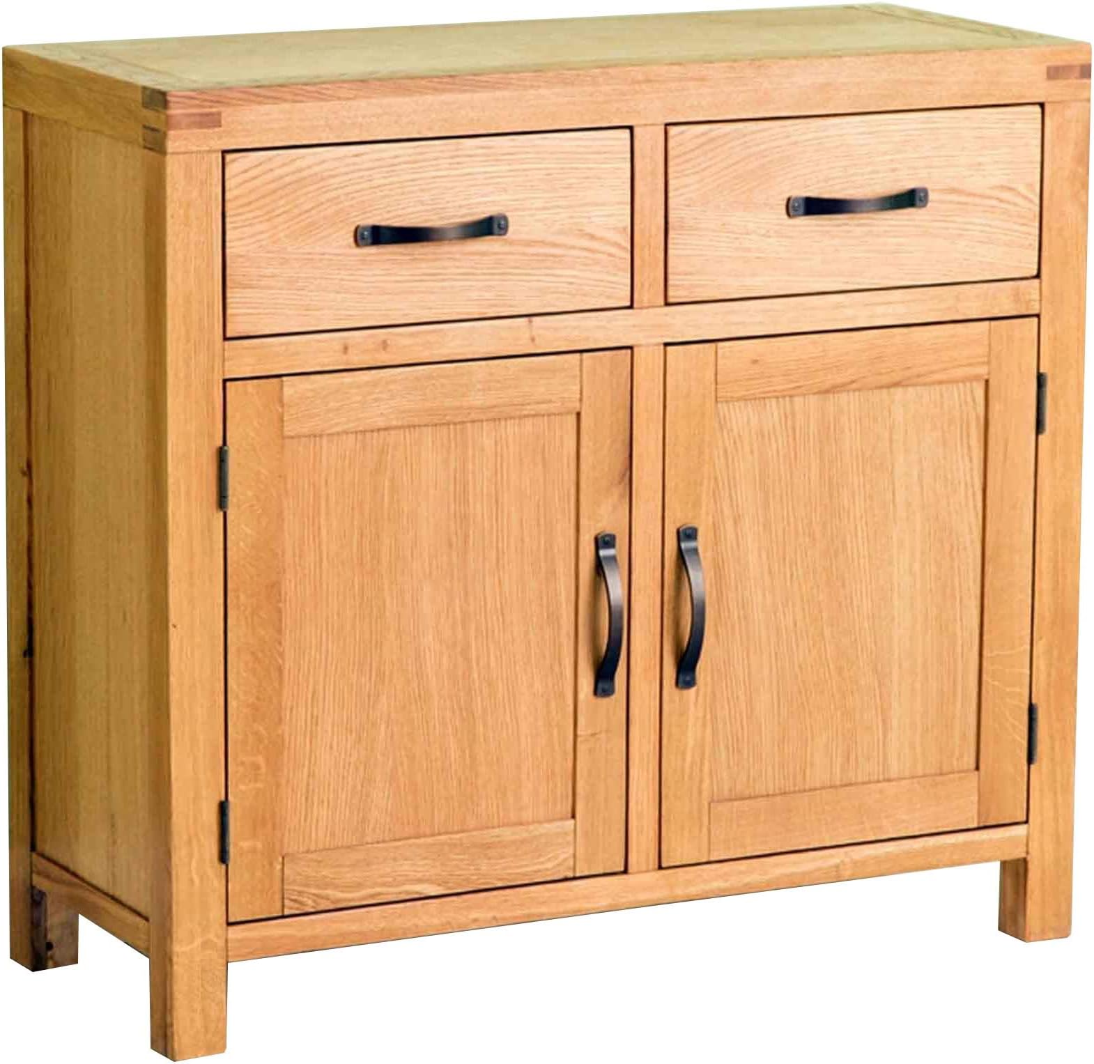 RoselandFurniture Abbey Waxed Oak Small Sideboard Cabinet | Rustic Modern 2 Door 2 Drawer Storage Cupboard for Dining Room, Hallway or Living Room, Fully Assembled