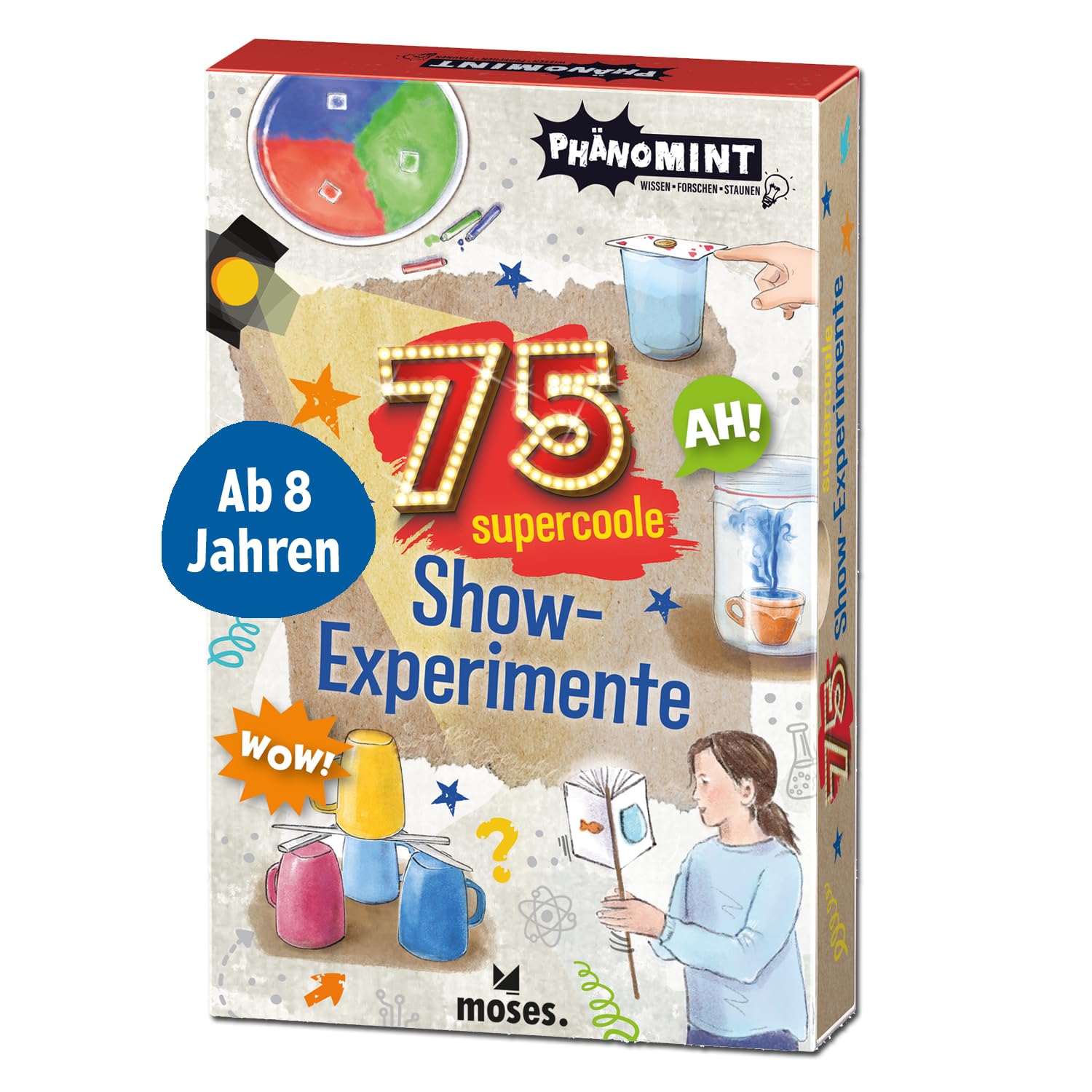 Moses. Verlag Moses. Phänomint 75 Supercoole Show-Experimente, Wissenschaft Als Zaubershow, Naturwissenschaftliche Themen Leicht Erklärt, Kartenset Für Kleine Forscher Ab 8 Jahren