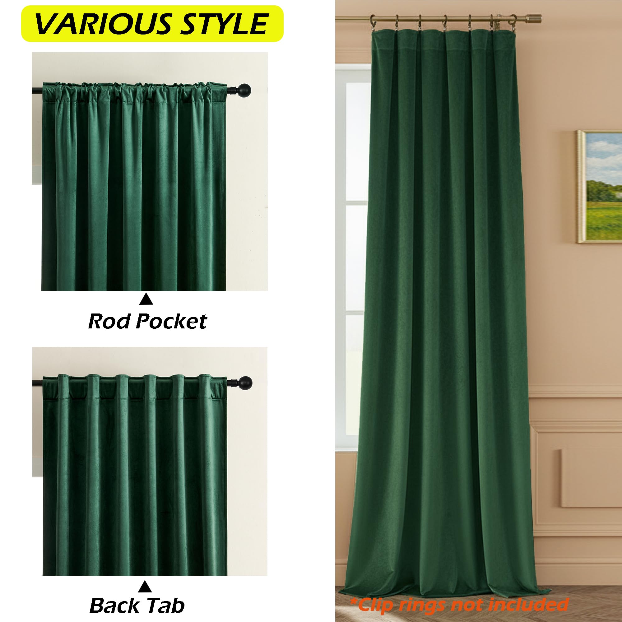 Amazon｜Timeper グリーンブラックアウトベルベットカーテン 96インチ