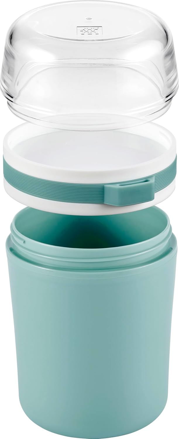 Zwilling Lunchtime Cereal Cup to Go, Leak-Proof Yoghurt Cup/Travel Mug with Practical Dividers & Spoon Holder, 500 + 200 ml, Green