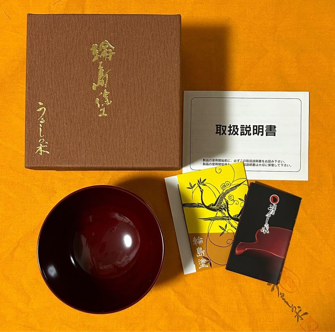 本体のお椀は2段です輪島塗 骨董品 蓋に水鳥と松の枝模様 5客