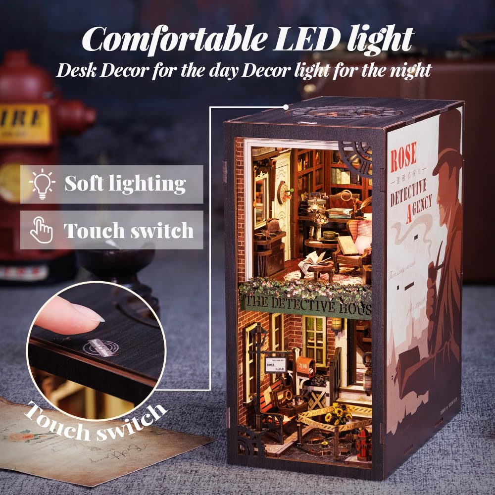 CUTEBEE - Diorama fai da te con protezione antipolvere, casa delle bambole in miniatura, con luce a LED, kit di modellismo per adulti, da costruire (Agenzia Detective Rose SZ02B)