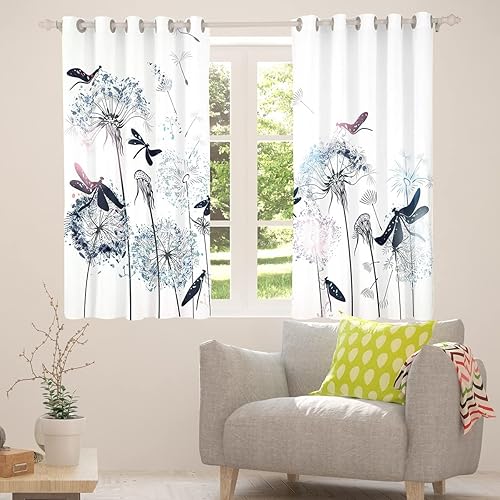 Miniatura 3 de Cortinas de ventana de diente de león, flores botánicas, decoración de libélula para dormitorio, sala de estar, para niños, niñas, cortinas
