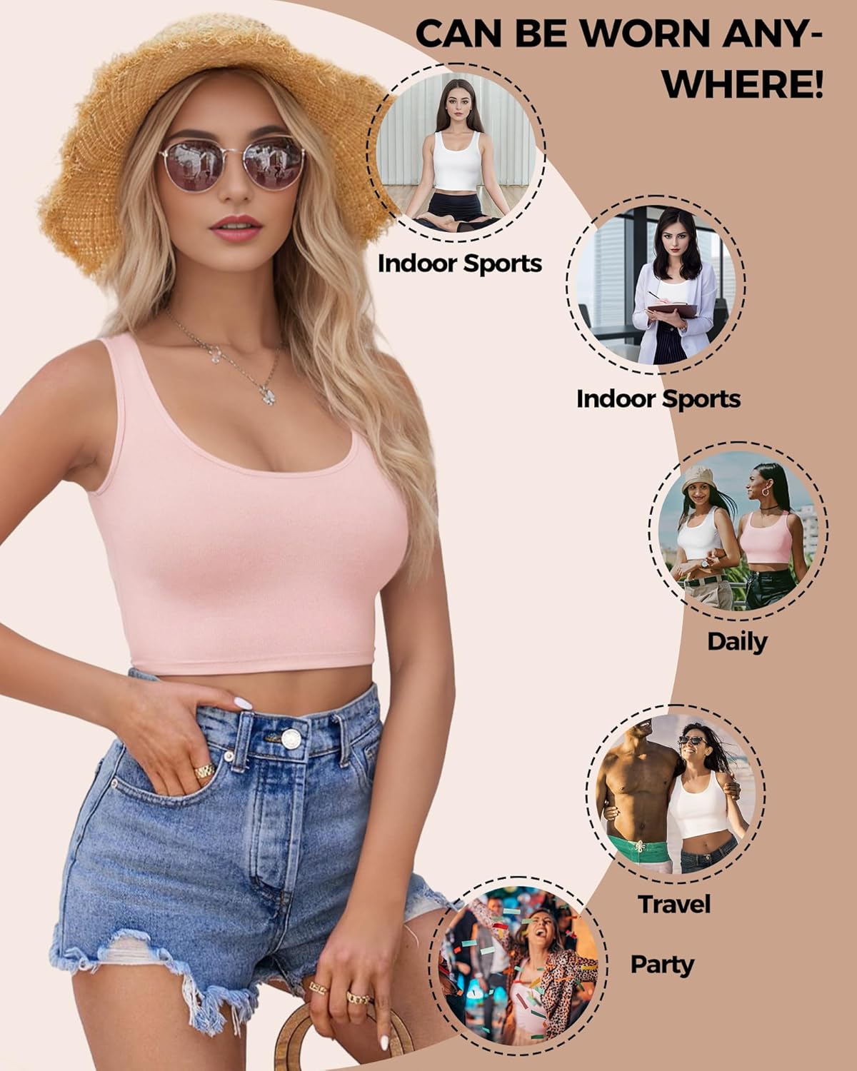 2PCS Crop Tops for Women, U Neck Sleeveless Tank Tops, Basic Cropped Racerback Going Out Tops Athletic Sports Shirts - Image 6