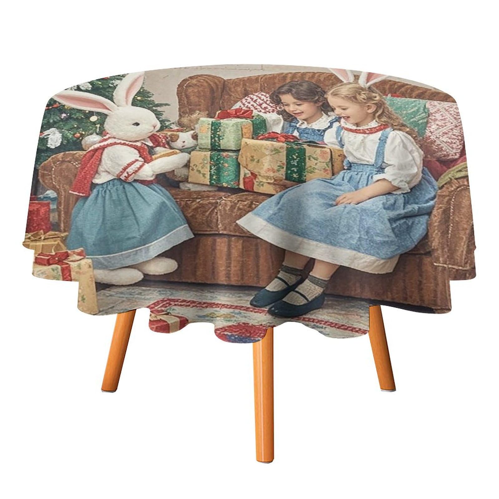 Nappe ronde lapin 178x178 cm lavable en machine pour table de cuisine