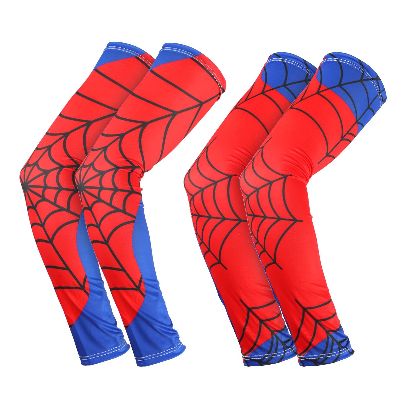 SAVITA 2 Pares de Mangas para Niños Transpirables Elásticas Diseño Telaraña Protección Brazos Béisbol Rojo Azul