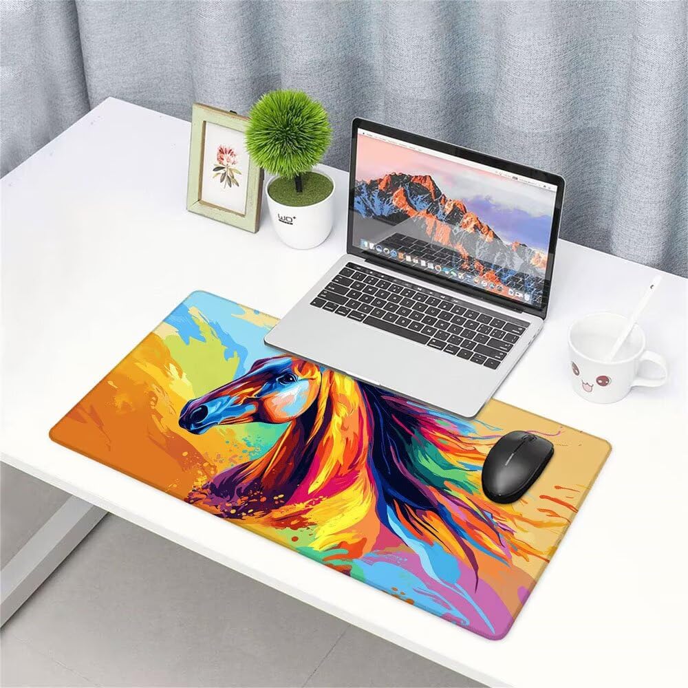 Tappetino Mouse Gaming xxl Accessori Scrivania Ufficio Colore Cavallo Grande Tappetino Mouse e Tastiera Sottomano da Scrivania 1200x600x3mm Base Antiscivolo, per PC Gamer Laptop Studio Casa d-152