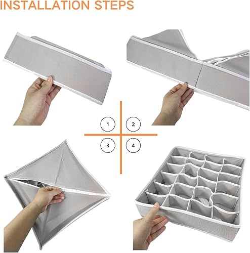 Miniatura 4 de 3 juegos de separadores de almacenamiento de calcetines y ropa interior, organizador de cajones plegable de tela con 72 compartimentos, organización