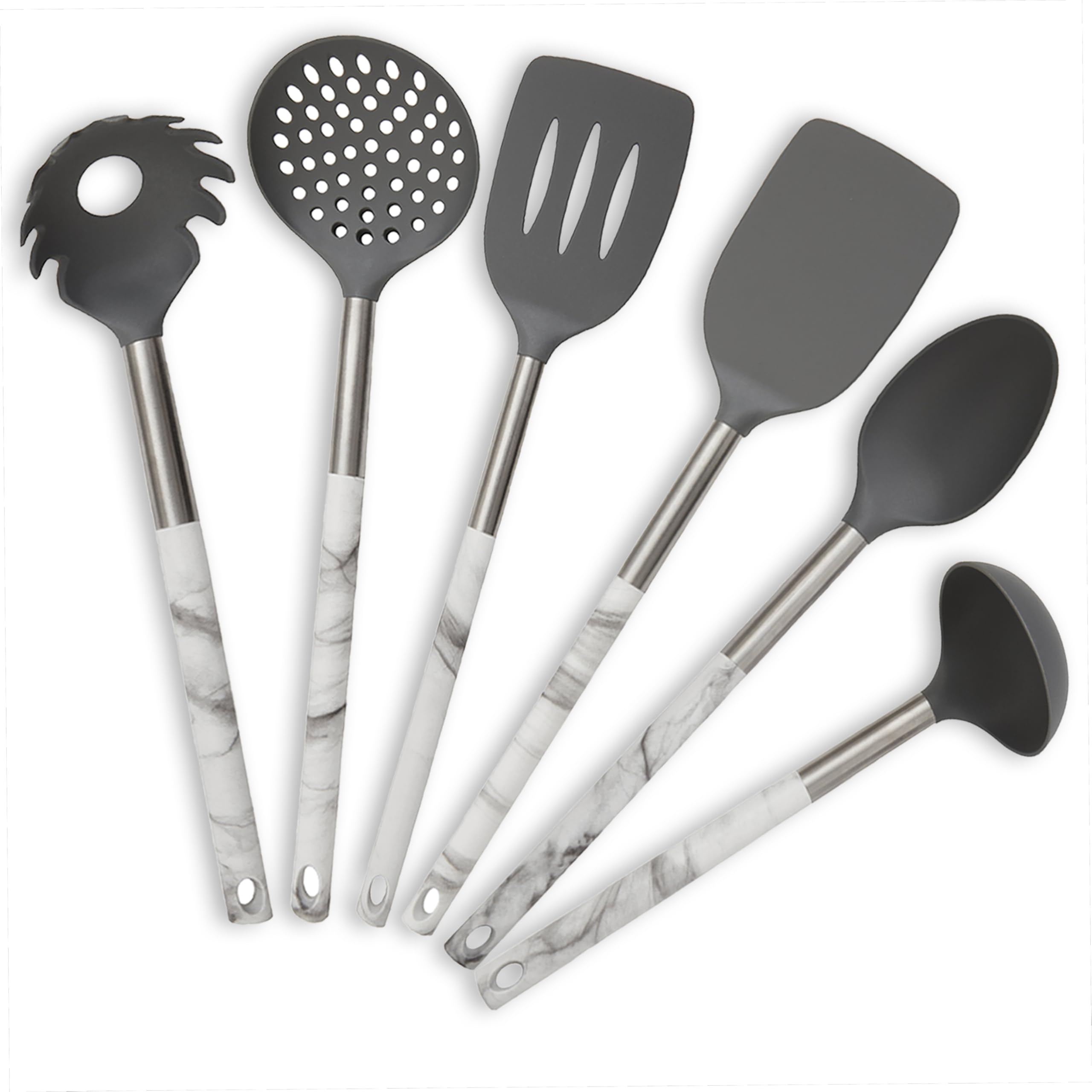 Premier Housewares 6 Piece Kitchen Silicone Spatula Set | Kitchen Silicone Utensil Set for Home | Spatula Spoon Set with Marble Effect Handles | Cooking Spoons Utensil Set