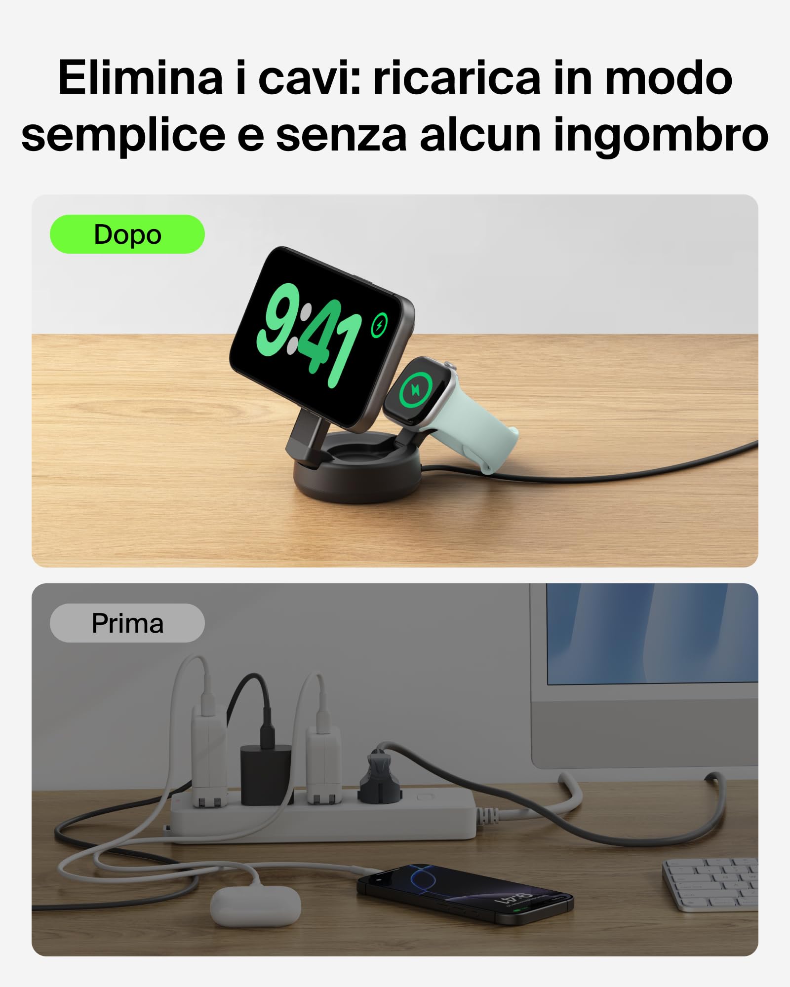 Belkin UltraCharge Pro Caricatore Wireless Qi2 25W 2 in 1 - Nero | Caricatore Wireless Magnetico Convertibile MagSafe, Certificato Qi2.2 per iPhone, Apple Watch, Auricolari, Alimentatore 45W