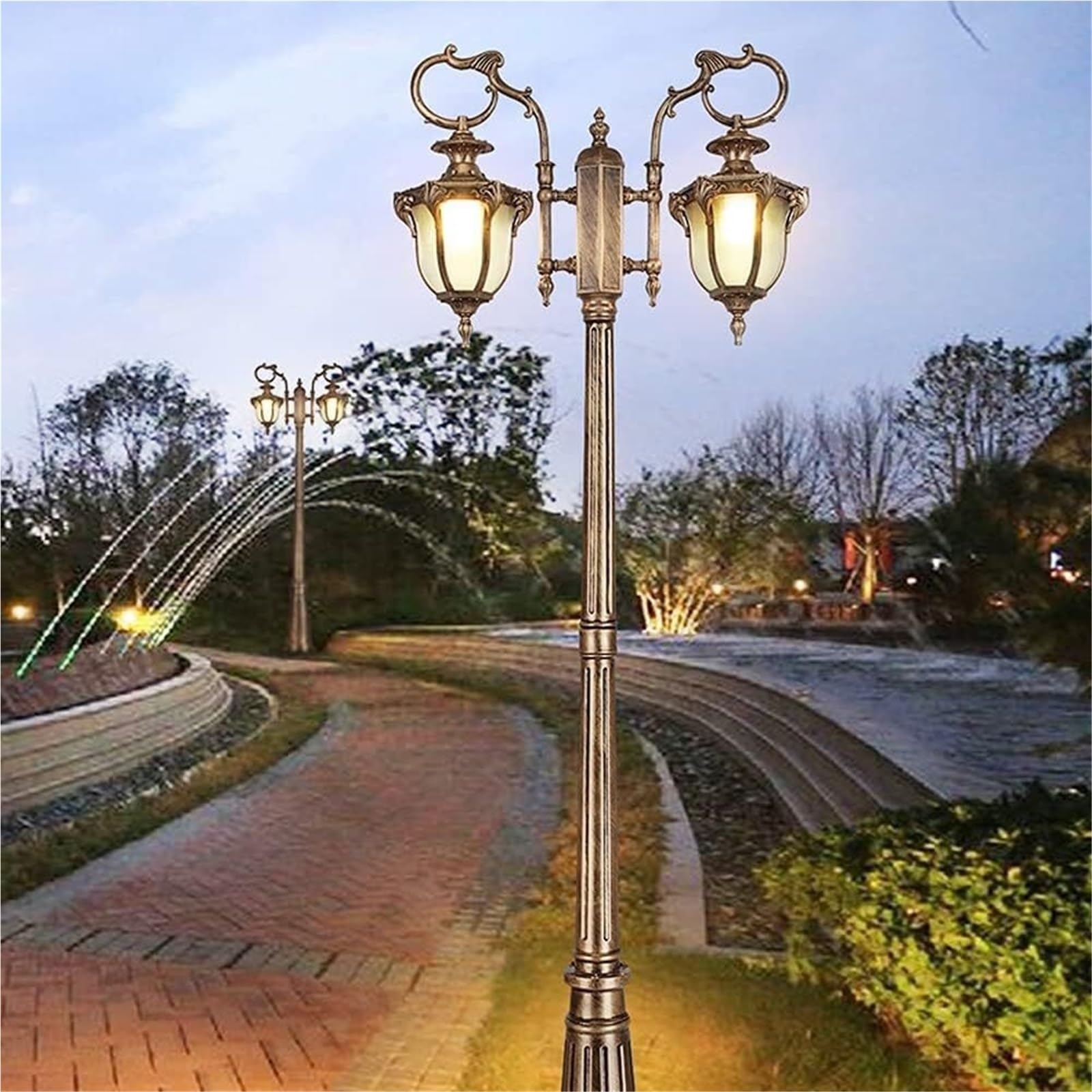 Lampy Solarne Na Słupku, Zewnętrzne Lampy Na Słupku, 2-Lampowe Lampy Zewnętrzne, Rustykalne, Brązowe, Wodoodporne, Zewnętrzne Lampy Na Werandę, Oświetlenie Ogrodowe,One Color-Height: 2.1M