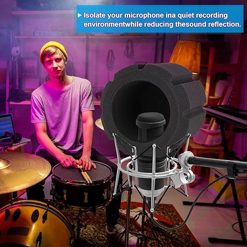 Vista 16 de Facmogu Filtro de espuma para parabrisas de micrófono grande, filtro de protección contra el viento, filtro acústico con esponja gruesa para Azul