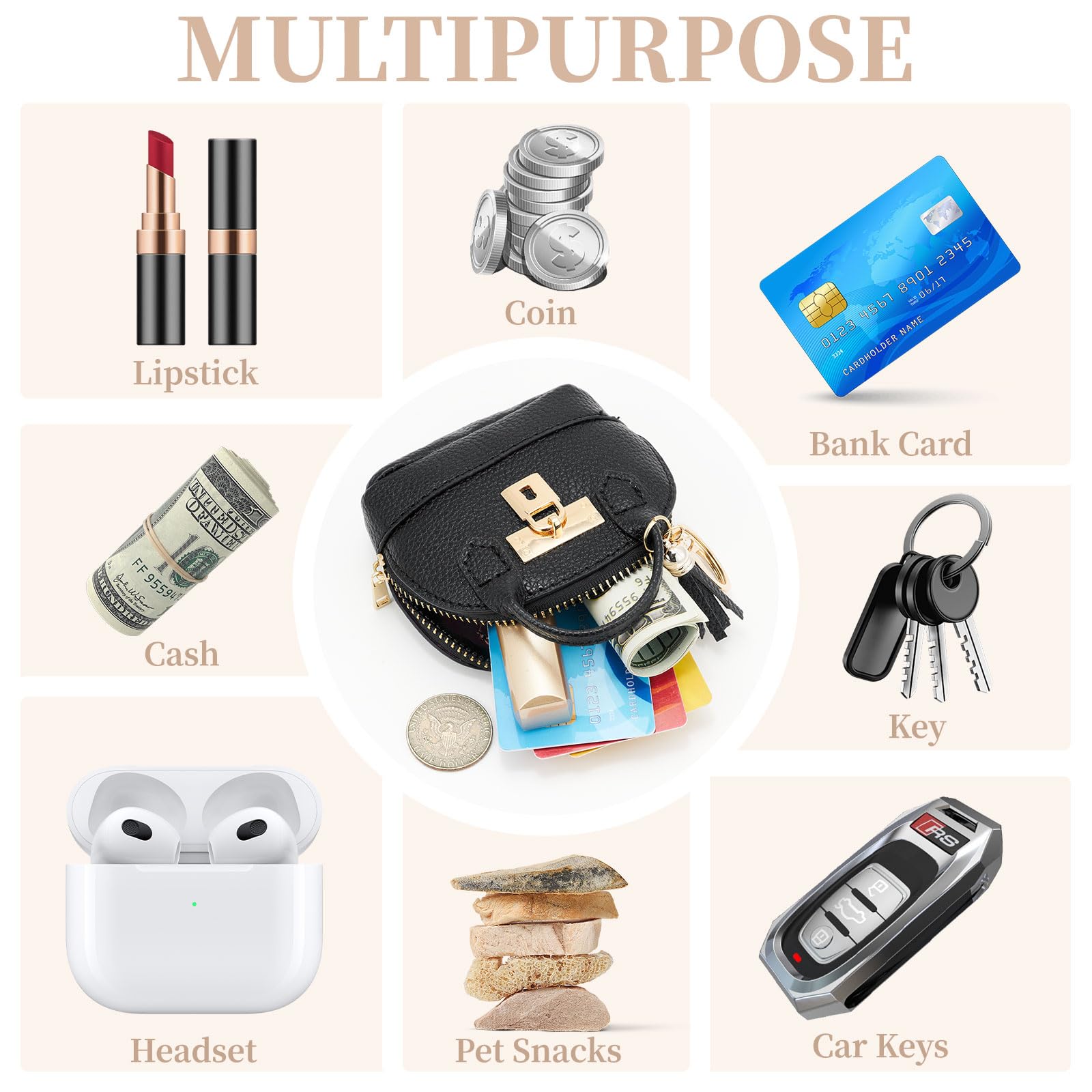 ZOUIQSS Coin Purse Mini Handbag Keychain for Women,Creative Pendant Keyrings Makeup Bag,Small Change Pouch Coin Purse Zipper() - Image 3