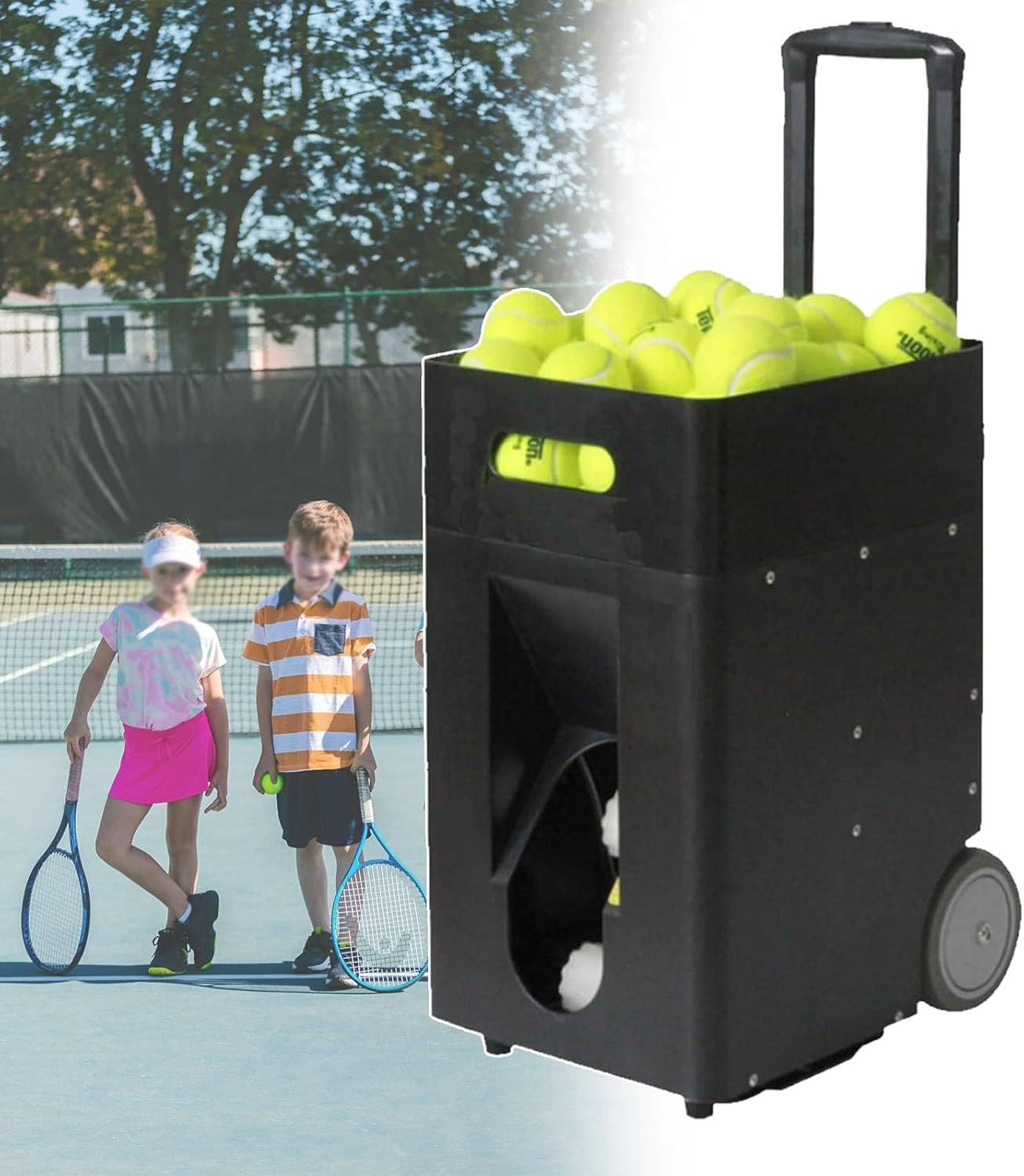 Máquina portátil de pelotas de tenis, lanzador automático con batería de 24 V, lanzador de servicio de múltiples velocidades para práctica de entrenamiento