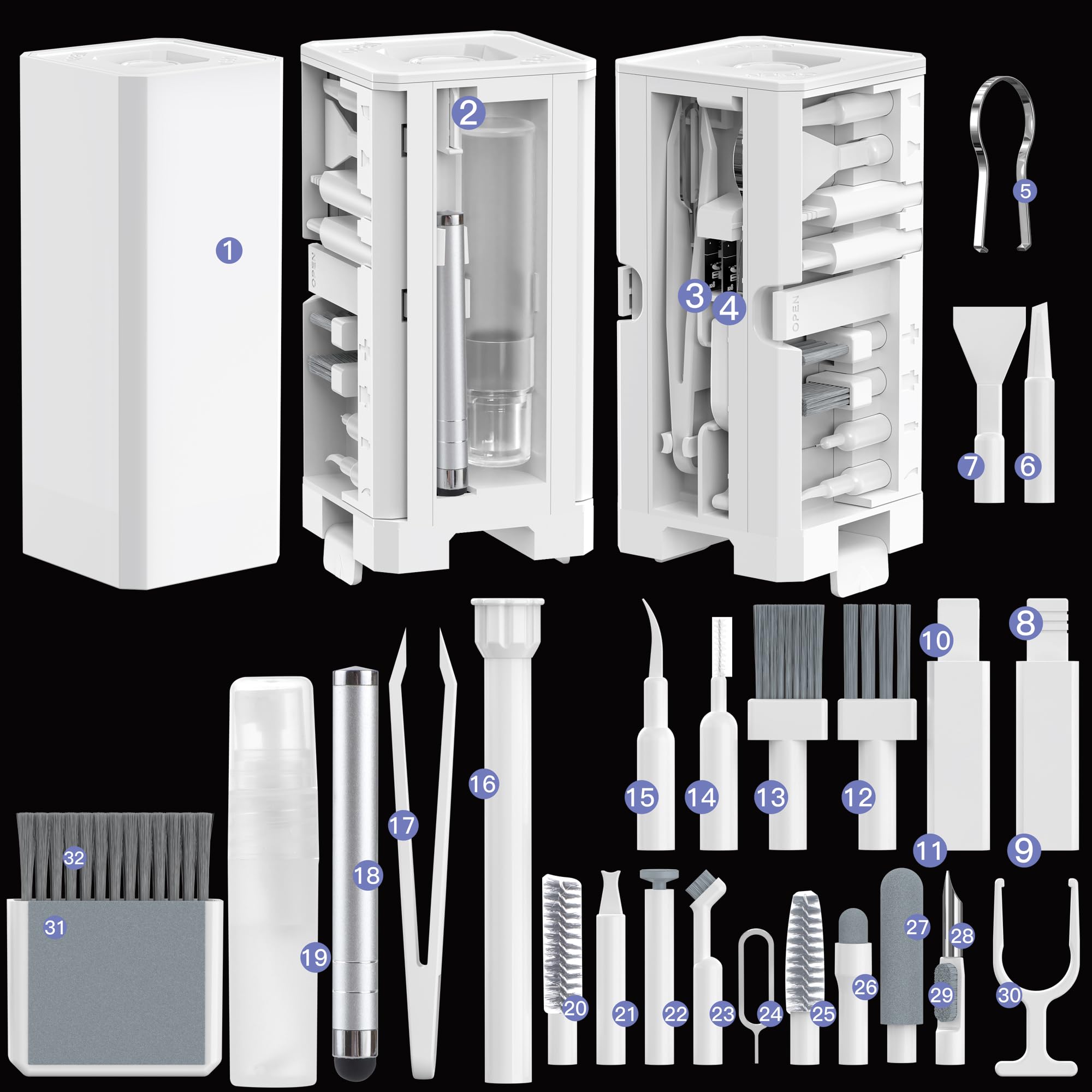 Cleaning Kit for Phone Headphone 32 in 1 Multi-Functional Electronics Cleaning Kits for Cell Phones, Computer, Monitor, Earbuds, Laptop, Camera, Lens