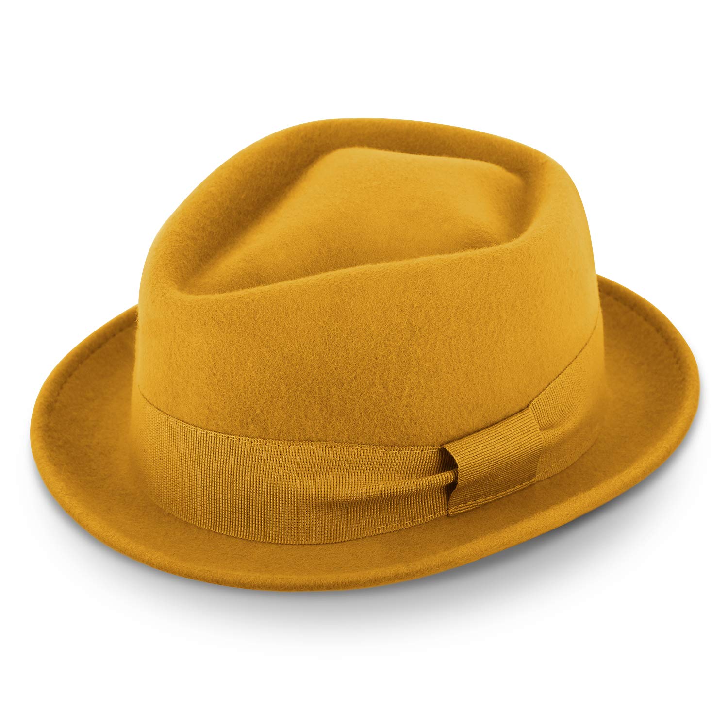 fiebig Medlock Pork Pie Diamond | 100 % Woolfelthat with Grosgrain Ribbon | Comfortable light fit Felthat made in Italy (61-XL, Yellow)