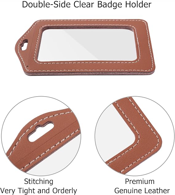 3 Pcs Vertical Leather Badge Holders, Black/Brown/Gray ID Holder for Lanyard, Waterproof Clear Card Holder for School ID Office ID, ID Protector for Women,Men